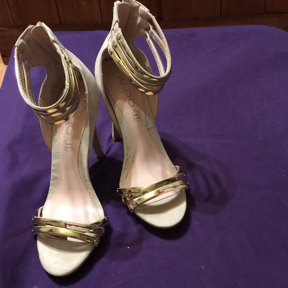 Aldo Gold and White Stiletto Heels with Ankle Strap